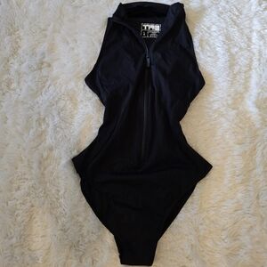 Kids Black One-Piece Swimsuit with Front Zip